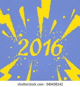 Banner for New 2016 Year. Cartoon styled lightnings on a grunge vintage background. Vector illustration