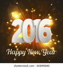 Banner for New 2016 Year with salute explosion and bokeh effect. Vector illustration