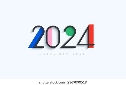 Banner new year 2024, happy holiday flyer minimalistic design with strict numbers with multi-colored inserts. Template for poster,web,cover,calendar,web,presentation,print. Vector illustration.