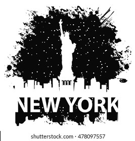 banner with of New York City, Statue of Liberty at night