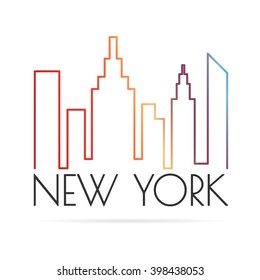 Banner with New York city, vector symbols in modern thin lines style for your design on white background