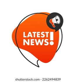 Banner news feed with a megaphone. Announce loudspeaker icon, Important Newsletter. Label message information sticker. Latest news badge announcement. Vector illustration