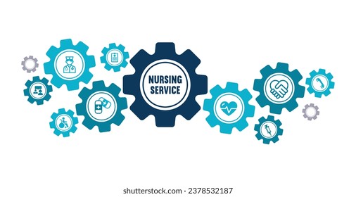 Banner Nursing service vector illustration symbol with the icon of support, care, help, affection, advice and supply