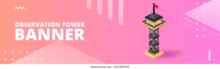Banner with observation tower for print and design. Vector illustration.