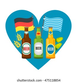 banner Oktoberfest beer and flags. Flat vector illustration isolated on white background