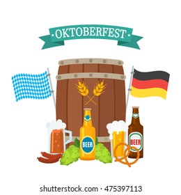 Banner Oktoberfest beer and food. flat vector illustration isolated on white background