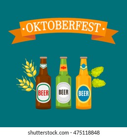 Banner Oktoberfest beers. Flat vector illustration on a white background