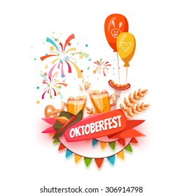 Banner for Oktoberfest celebration. Beer and ribbon. Vector illustration.