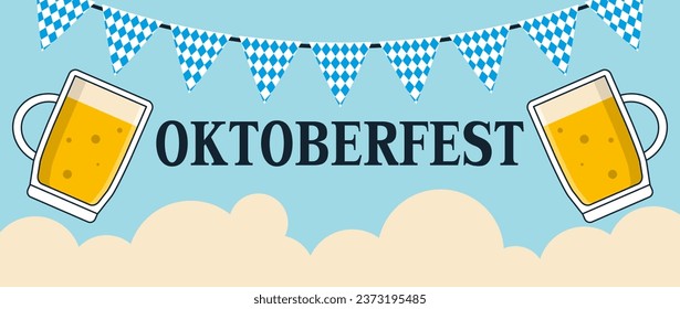 Banner for Oktoberfest with mugs of beer