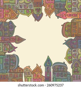 Banner with old town. Vector illustration.