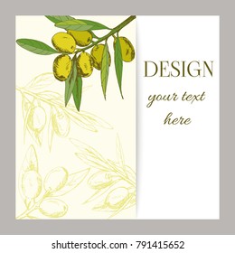 banner olive branch and berries, vector illustration, hand-drawn