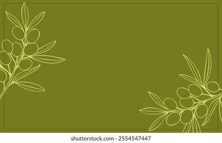 Banner with olives in frame and place for insert, label, olive horizontal background for design.