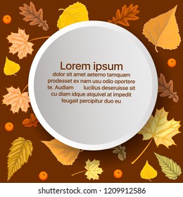 banner on autumn background, yellow leaves, inscription, season, seasonal ornament, Mockup