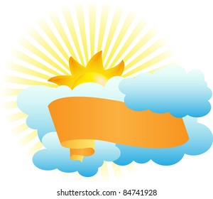 banner on the background of clouds and sun