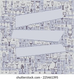 The banner on the background of wine glasses. Bar and pub design. Vector illustration