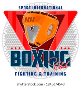 Banner on the boxing theme. For decoration, print or advertising. Sports equipment, logo and background are located on separate layers.

