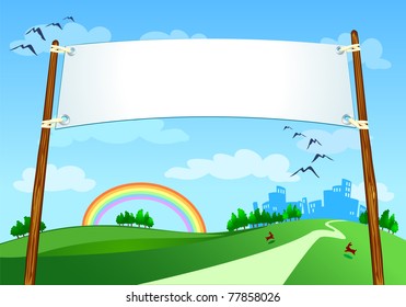 Banner on city landscape, vector