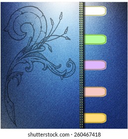 Banner on denim background with abstract hand-drawn pattern and place for your text in vector . Invitation card.