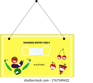 Banner on door vegetable shop. the image can be used as a design element,  in the interior, banner on door