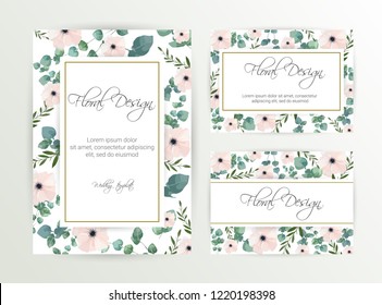 Banner on flower background. Wedding Invitation, modern card Design. Save the Date Card Templates Set with Greenery, Decorative Floral and Herbs Element. Vintage Botanical. eps 10