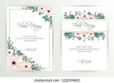 Banner on flower background. Wedding Invitation, modern card Design. Save the Date Card Templates Set with Greenery, Decorative Floral and Herbs Element. Vintage Botanical. eps 10