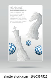 Banner on a gray background in the style of chess. It depicts chess pieces such as a knight and a king.  Infographics can be used for presentations and more.
