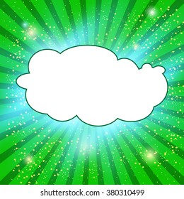 Banner on Green Texture Background With Sunburst. Vector illustration