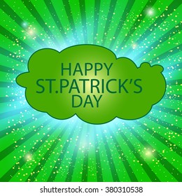 Banner on Green Texture Background With Sunburst. Vector illustration