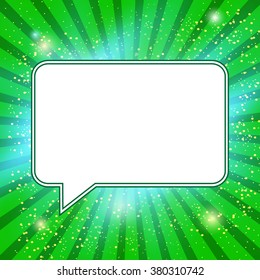 Banner on Green Texture Background With Sunburst. Vector illustration