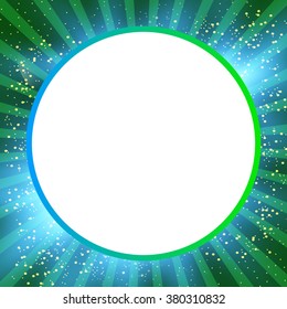 Banner on Green Texture Background With Sunburst. Vector illustration