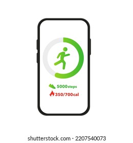 Banner on the phone for burning calories, sports, steps. Vector illustration