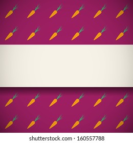 Banner on purple seamless pattern with cute flat carrots