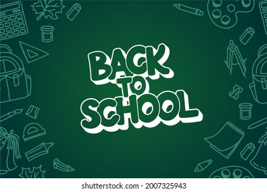 Banner on the school theme on the school board. The inscription back to school, a place for your text. Vector illustration.