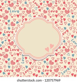 banner on seamless pattern with colorful hearts