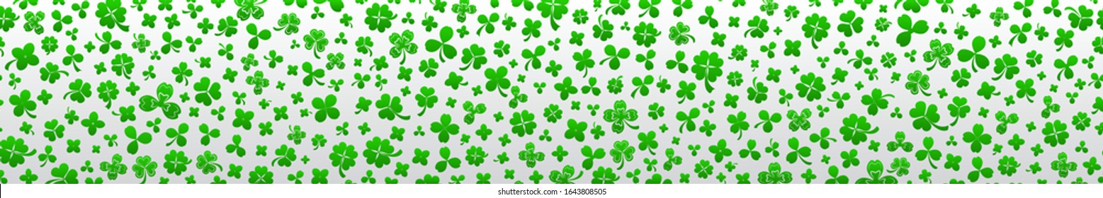 Banner on St. Patrick's Day made of clover leaves in green colors with seamless horizontal repetition