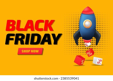 Banner on the theme of Black Friday. Showcasing the world of Black Friday in bright illustration, featuring a bold and lively orange backdrop. Vector illustration.