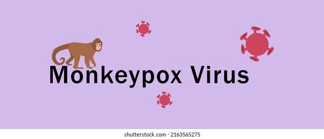 Banner on the theme of the disease - monkey pox. Vector illustration of the new virus of 2022 - monkeypox. Smallpox is transmitted from monkeys to humans. Actual medical topic.