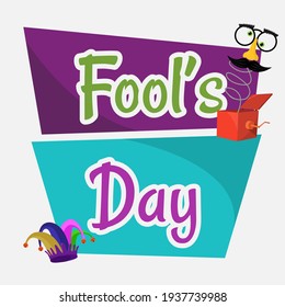 A banner on the theme of The Fools Day in April. A poster of Fools Day with a jesters hat. Vector eps illusrator.