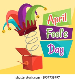 A banner on the theme of The Fools Day in April. A poster of Fools Day with a jesters hat. Vector eps illusrator.