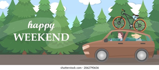 A banner on the theme of holidays and the weekend. A weekend in the fresh air with a dog.