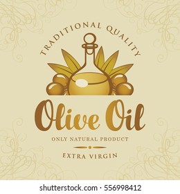banner on the theme of olive oil with a bottle and a branch of olive tree