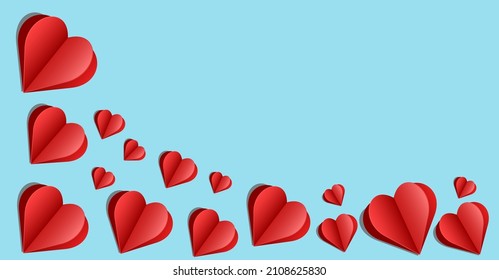 Banner on the theme of valentine's day with place for text. Red hearts on a blue background. Simple design. Romance.