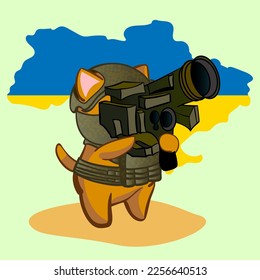 Banner on the theme of the war in Ukraine with cartoon defenders of war cats in anime style