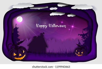 Banner on the website for Halloween with pumpkins and forest