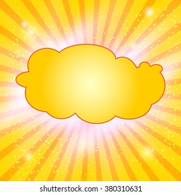 Banner on Yellow Texture Background With Sunburst. Vector illustration