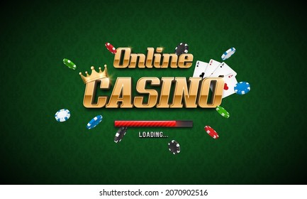 Banner Online Casino with playing cards and chips. Vector illustration.