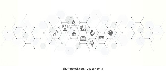 Banner of online learning in higher education vector illustration with the website icons and symbol of e learning digital university course teaching through internet streaming college class