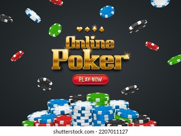 Banner Online Poker with chips. Vector illustration.