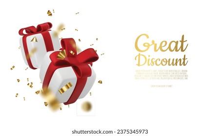 Banner online shopping with 3d realistic gift isolated on white background. Vector illustration