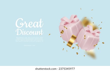 Banner online shopping with 3d realistic gift isolated on white background. Vector illustration